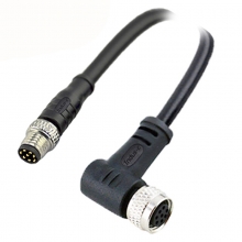 Cable Assembly, A Code - M8 8pins A code male straight to female right angle molded cable, unshielded, PUR, -40°C~+105°C, 26AWG 0.14mm²